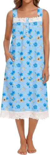 Vista 39 de YOZLY Camisones de algodón para mujer con bordado, sin mangas, con bolsillos S-XXXL