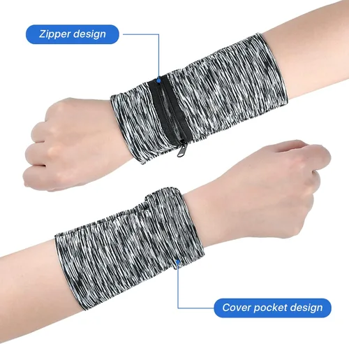 Vista 5 de 6 piezas de cartera de muñeca para mujeres y hombres, bolsa de muñeca elástica de alta elasticidad con cierre, perfecta para viajes, correr