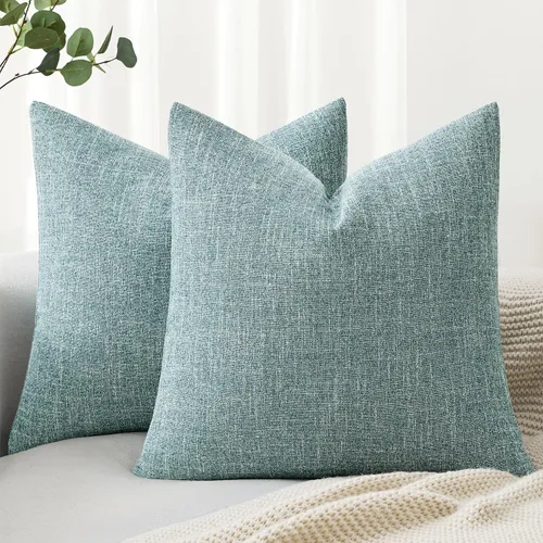 Vista 28 de MIULEE - Paquete de 2 fundas de almohada decorativas de lino de arpillera costera, estilo granja, para sofá, coche, sillón, dormitorio, sala de Azul