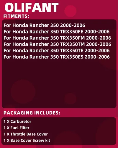 Vista 2 de Carburador para Honda Rancher 350 TRX350 2000-2006 TRX350FE TRX350FM TRX350TM TRX350TE TRX350ES
