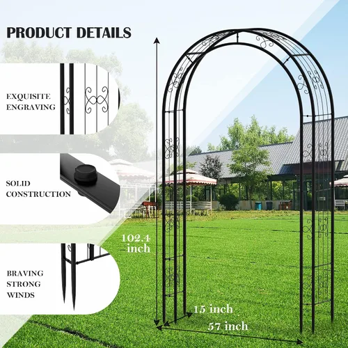 Vista 3 de Arbuxzuy Arco de Jardín de Acero de 102 pulgadas Pérgola Enrejado para Plantas Trepadoras Exterior, Patio, Arco de Jardín Ancho Resistente Duradero