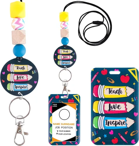 Vista 28 de Cordones para Profesores para Tarjetas de Identificación - Llavero Bohemio de Silicona con Cuentas Separables, Accesorios para Mujeres, Lindo