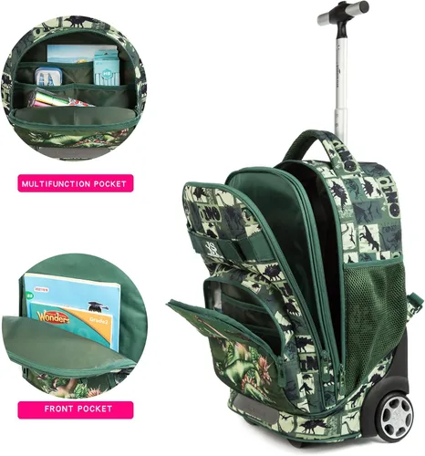 Vista 4 de MOHCO Juego de mochila con ruedas de 19 pulgadas con ruedas y bolsa de almuerzo y estuche para lápices, Dinosaur