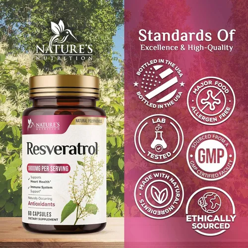 Vista 4 de Suplemento de resveratrol – 1800 mg por porción mezcla de resveratrol extra fuerte – Mezcla antioxidante para un envejecimiento saludable, salud
