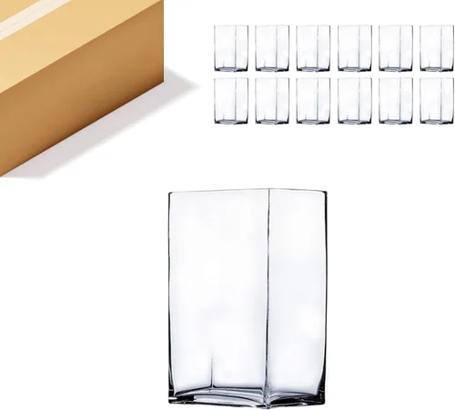 Vista 12 de WGV - Jarrón rectangular de vidrio con bloques de vidrio, ancho x largo de 2 x 5 pulgadas, altura de 6 pulgadas, contenedor de maceta floral