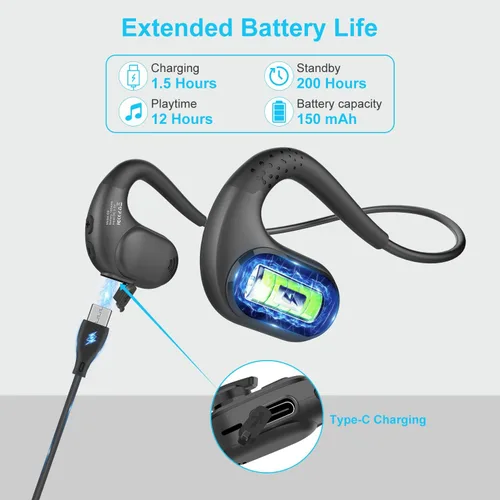 Vista 6 de iDIGMALL Auriculares Bluetooth 5.3 con micrófono desmontable magnético, auriculares inalámbricos de oído abierto con micrófono de cancelación