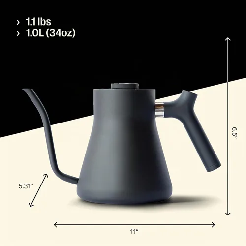 Vista 4 de Fellow Stagg - Hervidor de cuello de cisne para café y té, boquilla de precisión Termómetro Brew-Range, acero inoxidable, mango equilibrado, Negro