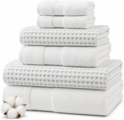 Vista 13 de Modern Threads Juego de toallas de baño de algodón de 6 piezas, toallas ultrasuaves de 550 GSM, juego de baño con toallas de mano y paños de baño
