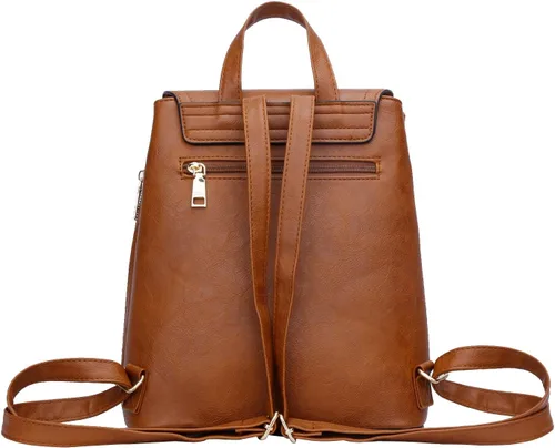 Vista 4 de KKXIU Elegante mochila pequeña para mujer, de piel sintética, mini, con múltiples bolsillos, X-marrón, Viajar