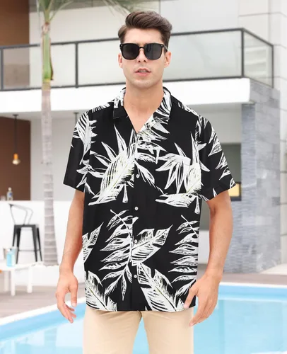 Vista 5 de MRIGNT Men's Hawaiian Shirt Short Sleeves Printed Button Down Summer Beach Shirts