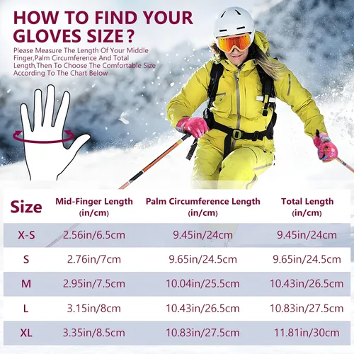 Vista 6 de Guantes de esquí, guantes de nieve impermeables y transpirables más cálidos para clima frío, se adaptan tanto a hombres como a mujeres, para padres