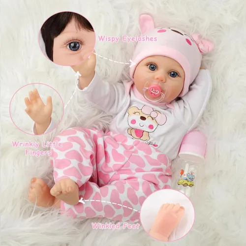 Vista 8 de Kdudgso Muñecas de bebé Reborn para niña de 22 pulgadas, muñeca de bebé de silicona realista, muñecas de bebé de la vida real hechas a mano, cuerpo
