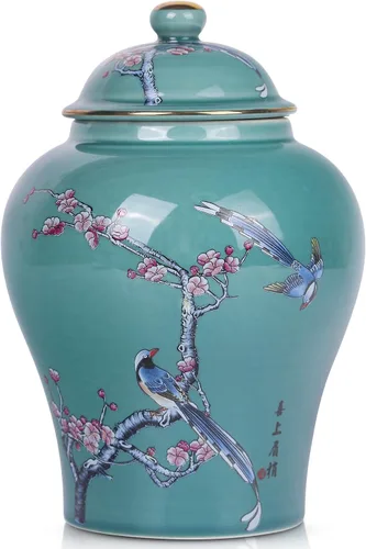 Vista 13 de Tarro de jengibre chino con tapa, estilo antiguo, decoración del hogar, retro, flores de porcelana azul y blanca, jarrón cubierto de cerámica, Tarro