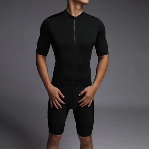 Vista 3 de Maillot de ciclismo para hombre, con bolsillo con cremallera, manga corta, ligera, Aero Race Fit, camiseta de ciclismo UPF 50+