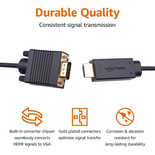Vista 4 de [Usado] Amazon Basics - Cable HDMI (fuente) a VGA (pantalla), chapado en oro, 6 pies, color negro (NO bidireccional)