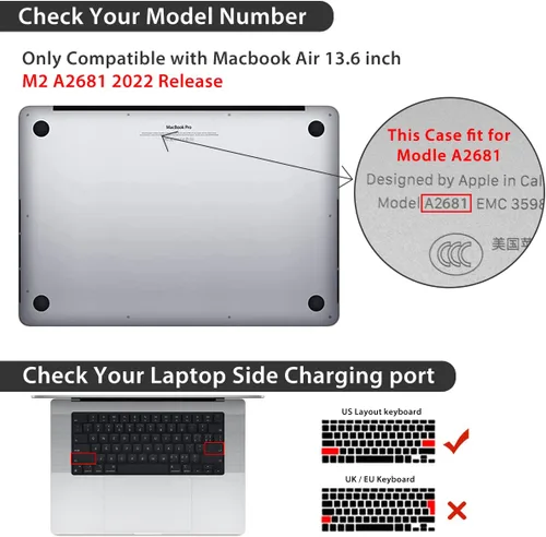 Vista 2 de Compatible con MacBook Air 2026 2025 2024-2022 de 13.6 pulgadas M5 A3449 M4 A3240 M3 A3113 M2 A2681 con Touch ID, carcasa rígida de plástico, hoja