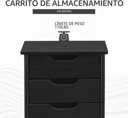 Vista 4 de Corinne - Carrito de almacenamiento con ruedas de seis cajones, color negro Linon Negro 6