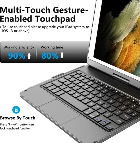 Vista 2 de TQQ Touch Funda para iPad de 9ª generación con teclado (10.2 pulgadas, 2021), trackpad multitáctil, cubierta protectora giratoria de 360°