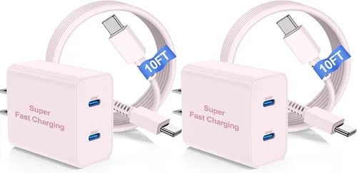 Vista 11 de Cargador súper rápido de 45 W de doble puerto con cable largo USB C a C de 10 pies, bloque de cargador de pared tipo C y cable de carga de teléfono
