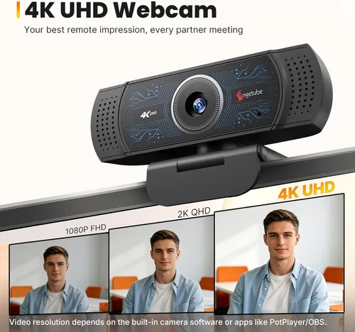 Vista 2 de Angetube Cámara web 4K para PC con micrófono, cámara web USB incorporada