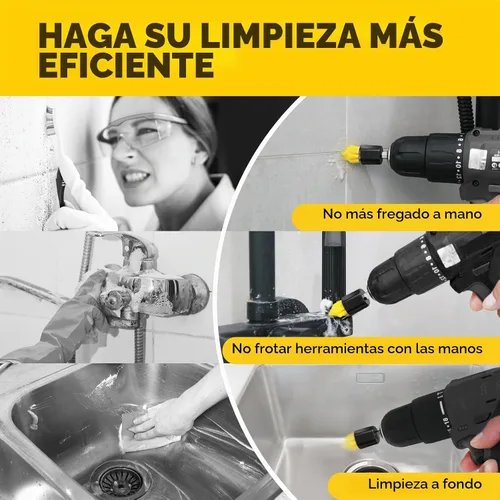 Vista 4 de Holikme - Juego de 9 accesorios para cepillos de taladro, kit de limpieza eléctrica 8 Nylon Scrub Brushes,1 Extend Long Attachment, Tile, Tub