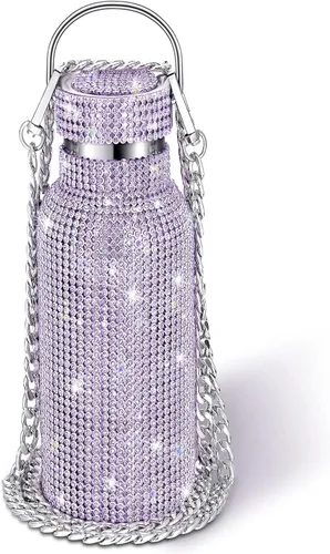 Vista 33 de Geiserailie Botella de agua con diamantes de imitación de acero inoxidable, térmica, recargable, aislada, con cadena, para mujeres y niñas
