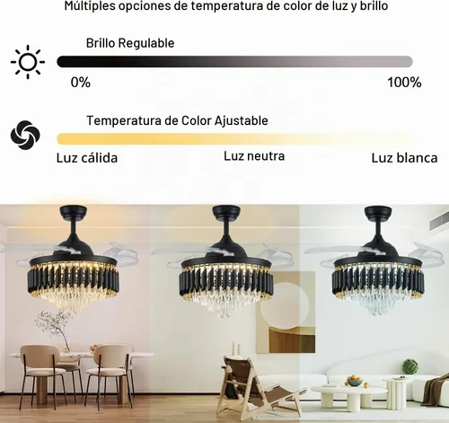 Vista 2 de Ventiladores de techo de cristal regulables de 36 pulgadas con Negro