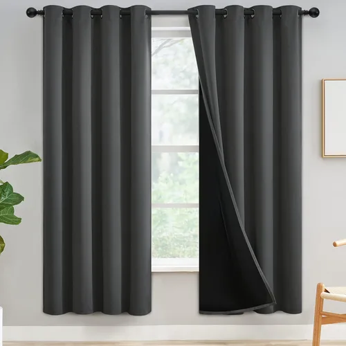 Vista 199 de Yakamok Cortinas negras, cortinas de ventana con aislamiento térmico y eficiencia energética para dormitorio, cortinas opacas completas y cortinas