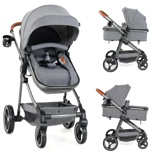 Vista 12 de INFANS Cochecito de bebé 2 en 1, plegable de alta absorción de impactos con asiento reversible, cuna convertible para recién nacido, estructura