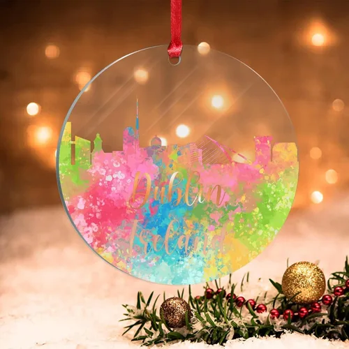 Vista 11 de Alemania Frankfurt Skyline Adorno de Navidad 2022 Alemania Frankfurt, arte de acuarela, adornos de Navidad para niños, colorido paisaje de ciudad