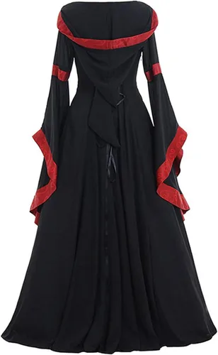 Vista 4 de Midevil - Disfraz renacentista para mujer, talla grande, vestido gótico, manga acampanada, disfraces de Halloween, vestidos de hadas Ren vintage