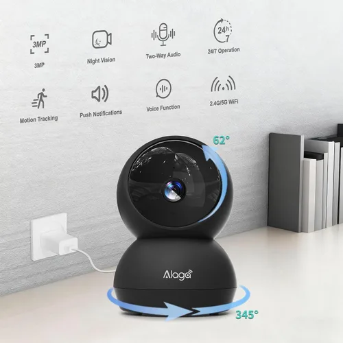 Vista 2 de Cámara de seguridad, cámara de seguridad interior HD 2K, cámara panorámica/inclinable de 360 grados para mascotas, WiFi 2.4G y 5G, detección