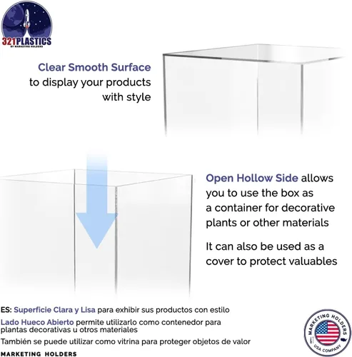 Vista 5 de Caja elevadora de acrílico de 12 x 12 x 16 pulgadas, trono transparente con un lado abierto sin tapa, versátil rectangular Lucite para productos al