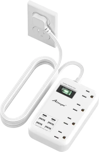 Vista 10 de Alitayee Regleta de alimentación de viaje portátil USB C con 3 tomas, 3 puertos USB, carga rápida, extensor de salida USB extensible con enchufe