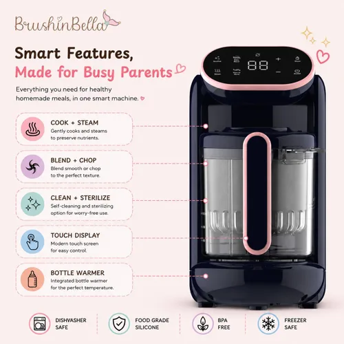 Vista 8 de Baby Food Maker 5 en 1 Procesador de alimentos para bebés con bandeja de sopa, máquina para hacer puré de bebé, molinillo, vaporizador, pantalla