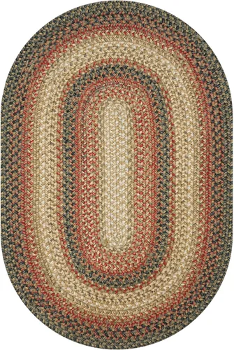 Vista 189 de Homespice Apple Pie - Alfombra ovalada roja de 2 x 3 pies, alfombra de cocina trenzada para decoración primitiva y rústica, reversible, yute sin
