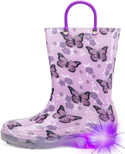 Vista 9 de HugRain - Botas de lluvia con luces para niños pequeños Cosmos Negro
