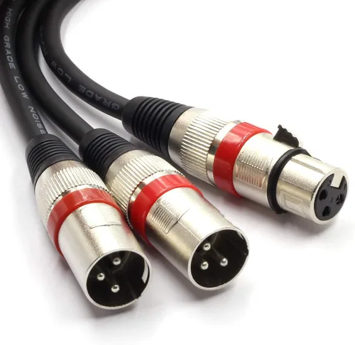 Vista 5 de Cable divisor XLR hembra a macho dual de 3 pines y cable de parche en Y para micrófono, adaptador de audio equilibrado (50CM)