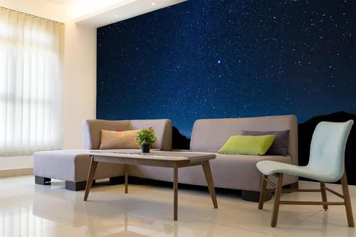 Vista 16 de Murales de pared 3D de estrellas de montañas, cielo nocturno, arte mural para despegar y pegar, calcomanías de pared extraíbles para sala de estar