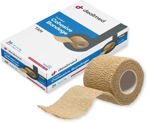 Vista 12 de Dealmed Vendaje cohesivo no adherente – 2 pulgadas x 5 yardas, 1 rollo no tejido transpirable autoadherente para botiquines de primeros auxilios 1