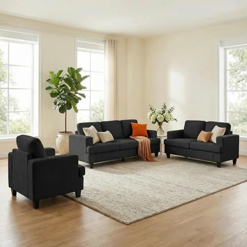 Vista 15 de ijuicy Juego de sofá seccional de chenilla de 6 asientos para juego de muebles de sala de estar, juego de sofá moderno de 3 piezas, sofá de 3