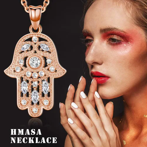 Vista 12 de Aniu Joyería de plata de ley 925 Hamsa de Fátima para mujer con circonita cúbica, viene con caja de regalo negra