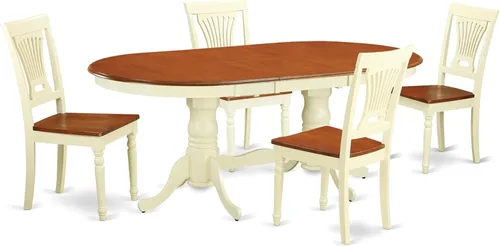 Vista 16 de East West Furniture PLAI5-BLK-W - Juego de comedor de 5 piezas para 4 personas, incluye una mesa de comedor ovalada con hojas de mariposa y 4 sillas