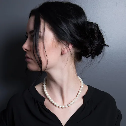 Vista 3 de KEZEF Pearl Necklaces for Women - Simulated Faux Cream White Pearl Necklace 16" - 20" - Hand Knotted Strand - Pearl Sizes 8mm - 14mm - Pearl Choker