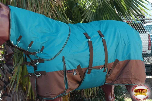 Vista 3 de HILASON Manta de paddock impermeable 1200D de invierno para caballo con cubierta para el cuello y envoltura para el vientre 74 pulgadas Cobre