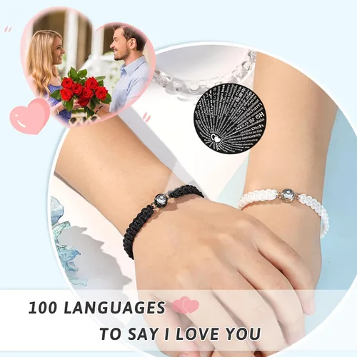 Vista 2 de UNGENT THEM Pulseras "I Love You" en 100 Idiomas, Regalos para Parejas para Novio, Novia, Mi Amor, Alma Gemela, Regalo de Aniversario, Día de San