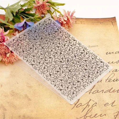 Vista 4 de Arbuya Carpetas en relieve de plástico para hacer tarjetas o diario Flores de filigrana en relieve plantillas de álbum de fotos Papel hecho a mano