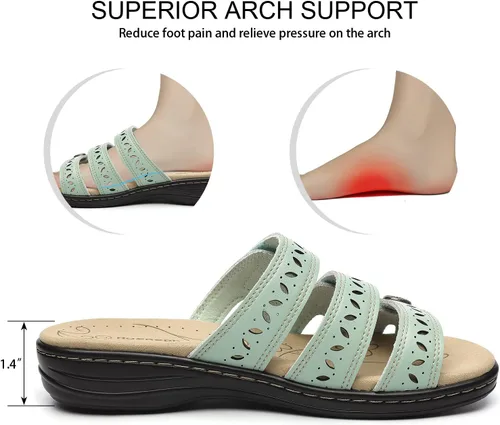 Vista 5 de Sandalias de cuero cómodas para mujer, ligeras, planas, bonitas, sin cordones, informales, para caminar