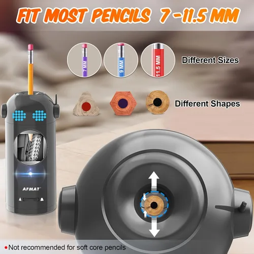 Vista 3 de AFMAT Sacapuntas eléctrico, sacapuntas de colores totalmente automático para lápices de 0.39 a 0.39 pulgadas, entrada y salida automática