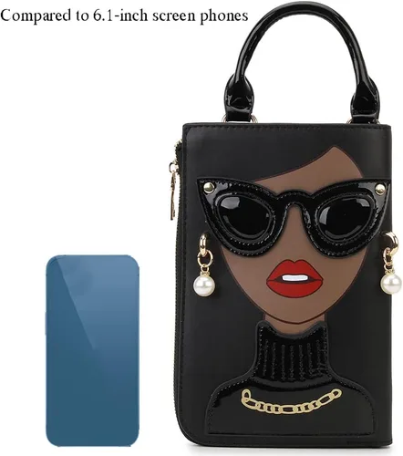 Vista 5 de Bolso de hombro para mujer, novedad con cara de mujer, bolso con asa superior y diseño funky de piel sintética, bolso de mano con asa superior